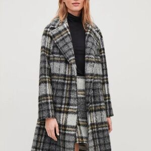 COS Plaid Brushed Mohair Wool Coat Gray Size 6